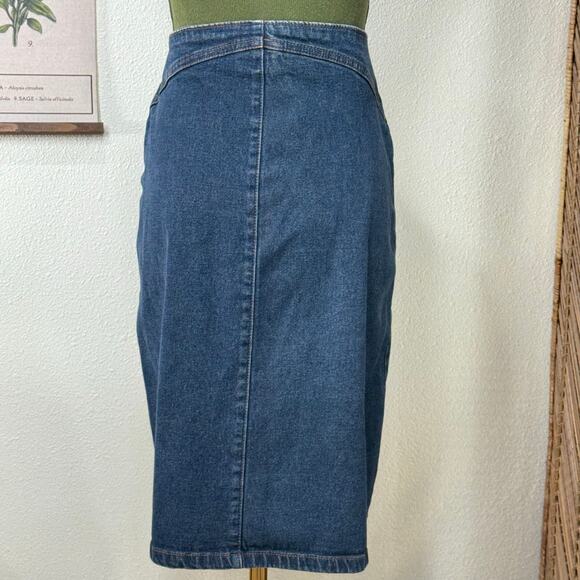 Vintage 90s Y2k Pleated Denim Bareback Jean Skirt Coastal Cowgirl Grunge 6 Small - Picture 3 of 6